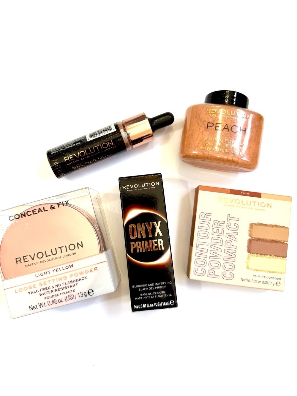 Revolution Makeup Face Bundle NWT Primer Powder Contour Bronzer 5 Piece